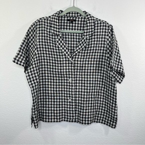 QUINCE 100% European Linen Short Sleeve Shirt Classic Mini Gingham size Large - Picture 2 of 9